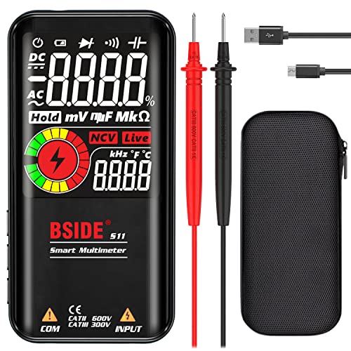 BSIDE Digital Multimeter Color LCD 3 Results Display 9999 Counts Auto-Ranging Voltmeter Capacitance Ohm Continuity Hz Diode Duty Cycle Live Check Voltage Tester