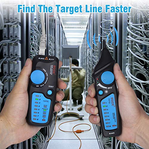 Bside Wire Tracker RJ45 RJ11 Network Cable Tester Telephone Line Tester LAN TV Line Finder Toner Network Cable Collation Continuity Checker with Flashlight