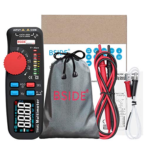 BSIDE Electricians Digital Multimeter Color LCD True RMS 6000 Counts Auto-Ranging Pocket Voltmeter Amp Ohm Hz Capacitance Temp Diode Continuity Voltage Tester with 6 LED Indicators