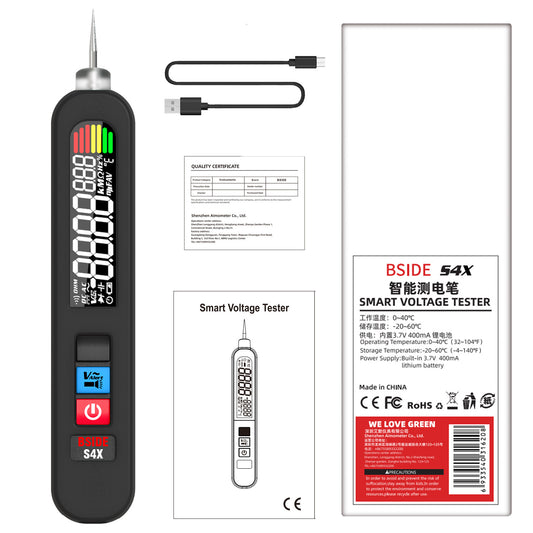 BSIDE S4X Rechargeable Voltage Tester Pen Non-Contact Voltage Detector with Contacted Measure AC Voltage, Color LCD Environment Temperature Tester for Electrical Live Wire Check and Breakpoint Locate