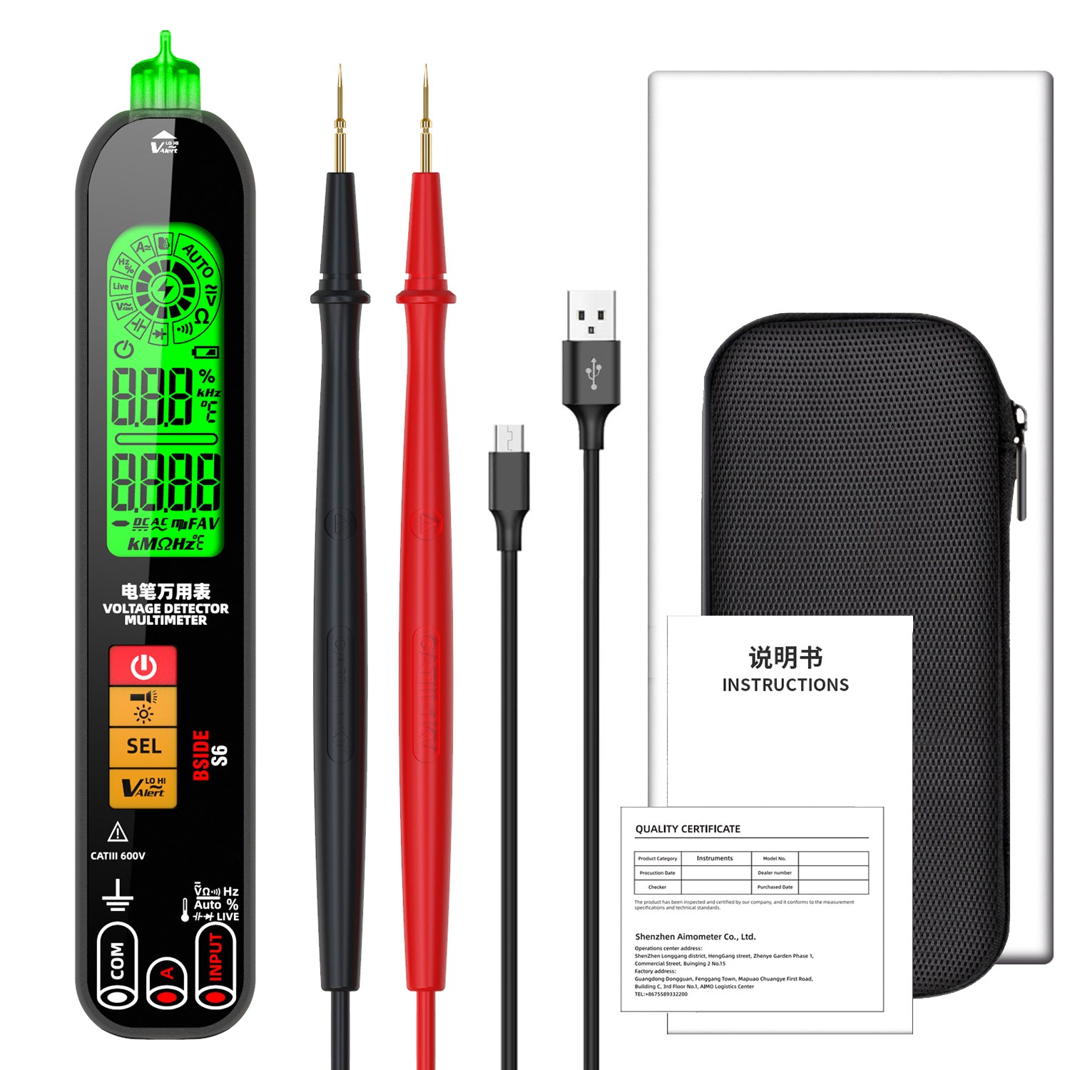 BSIDE S6 Digital Multimeter Pen Type Smart multitester Auto Range DC A