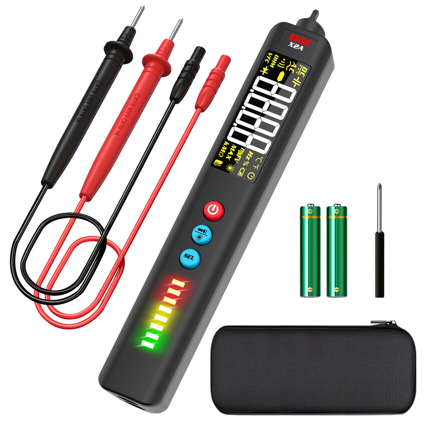 BSIDE Voltage Tester EBTN LCD Non-Contact Voltage Detector Pen with Integrated Cross Line Laser, Measure Capacitance VFC Diode Resistance Hz, V-Alert Live Check Electric Sensor