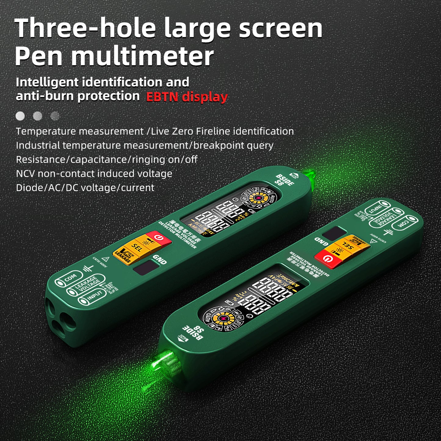 BSIDE S8 Voltage Tester Smart Digital Multimeter Non-Contact Detection Leakage Rechargeable Capacitor Temperature EBTN Display