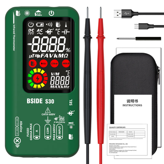 BSIDE S30 Digital Multimeter Smart Infrared Temperature 15V Diode LED Tester True RMS 9999 DC AC Voltage Rechargeable Multiteter DMM