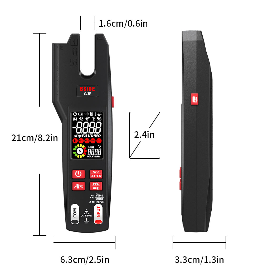 BSIDE U6 Professional Digital Clamp Meter U6 Fork 600A Ammeter Pliers T-RMS DC AC Current OpenJaw Electrical Tester Auto Multimeter