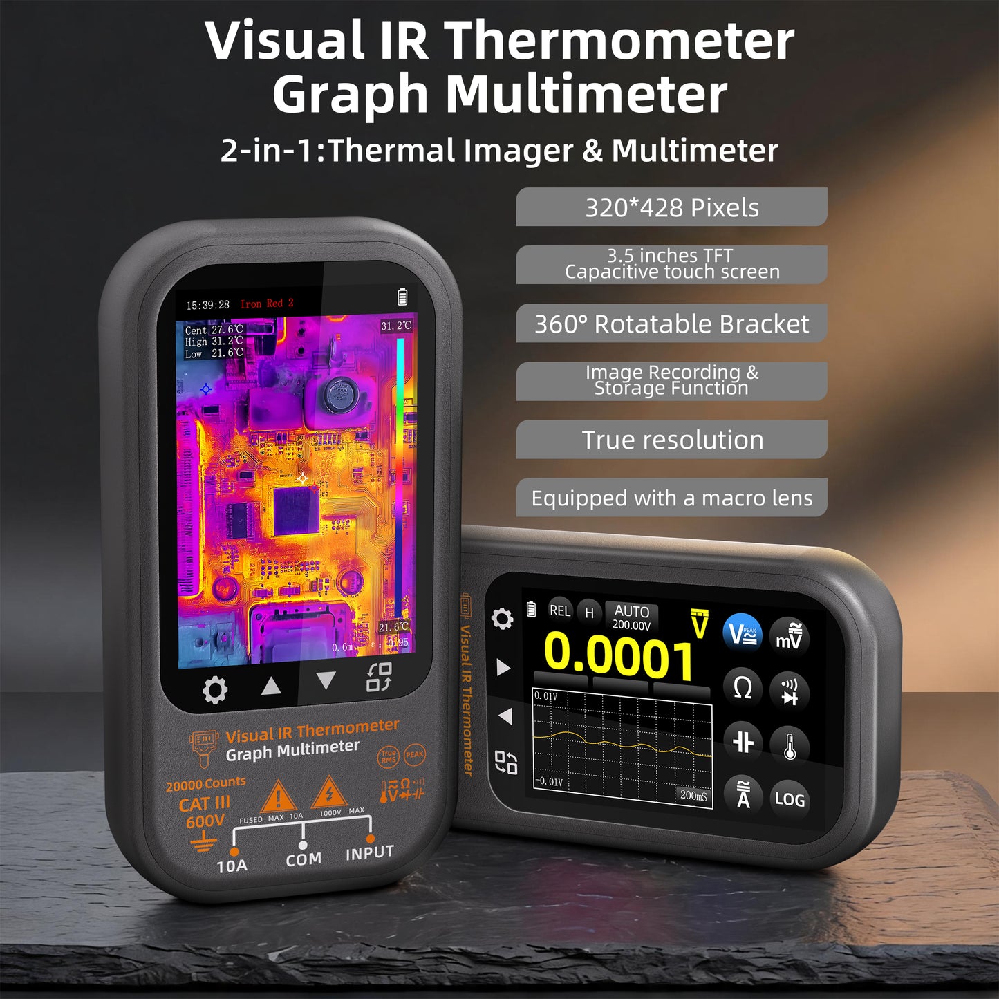 BSIDE SH8 thermal multimeter 192x256 true-resolution thermal imager, 20,000count professional multimeter, with a stand +macro lens