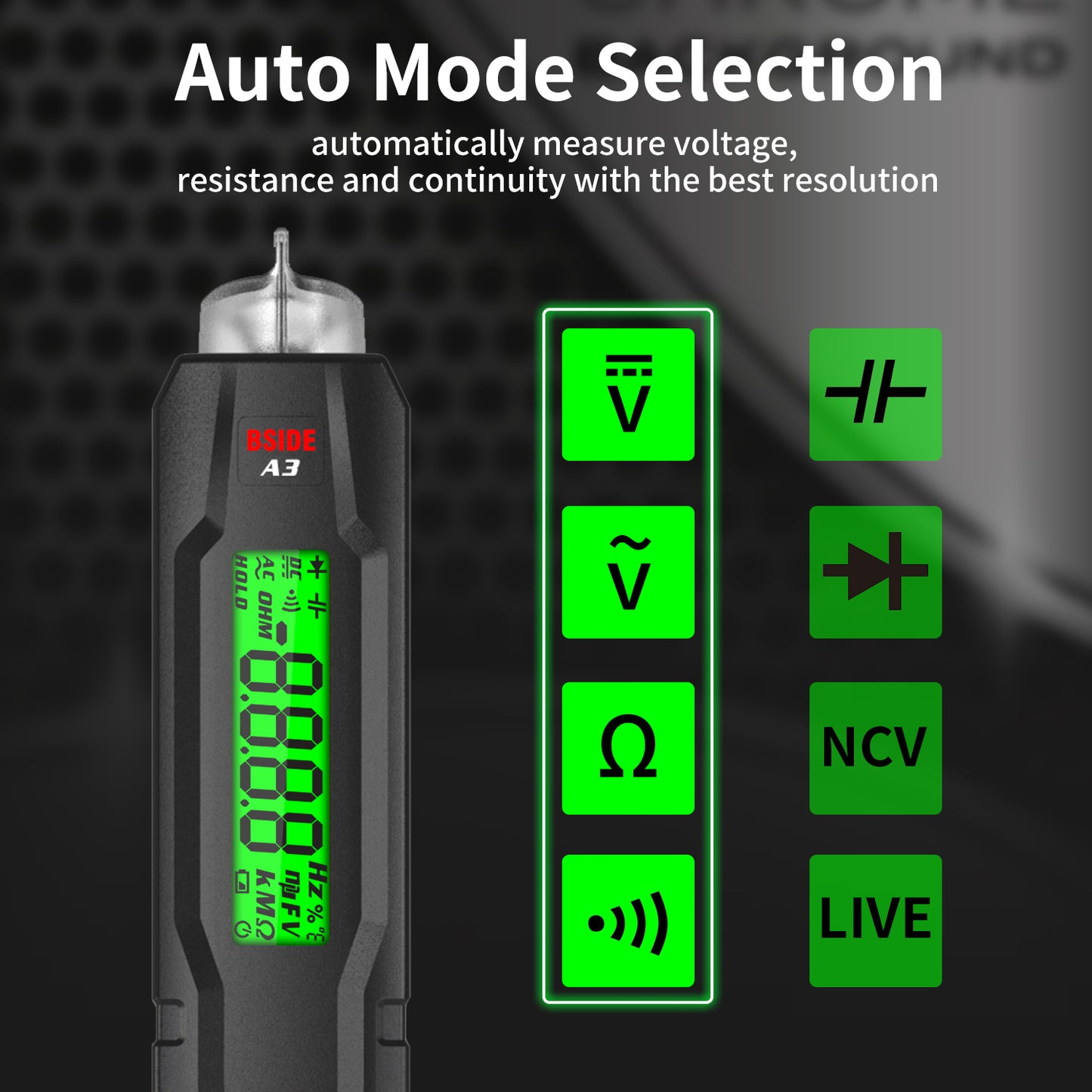 BSIDE A3 Smart Digital Multimeter Pen Type Multitester True RMS Voltmeter DC AC Voltage Capacitance Ohm Hz Diode NCV Live Tester