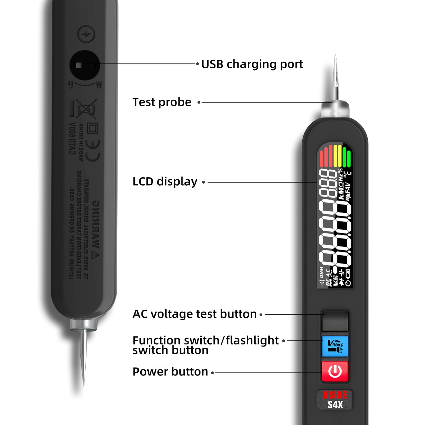 BSIDE Rechargeable Voltage Tester Pen Non-Contact Voltage Detector with Contacted Measure AC Voltage, Color LCD Environment Temperature Tester for Electrical Live Wire Check and Breakpoint Locate