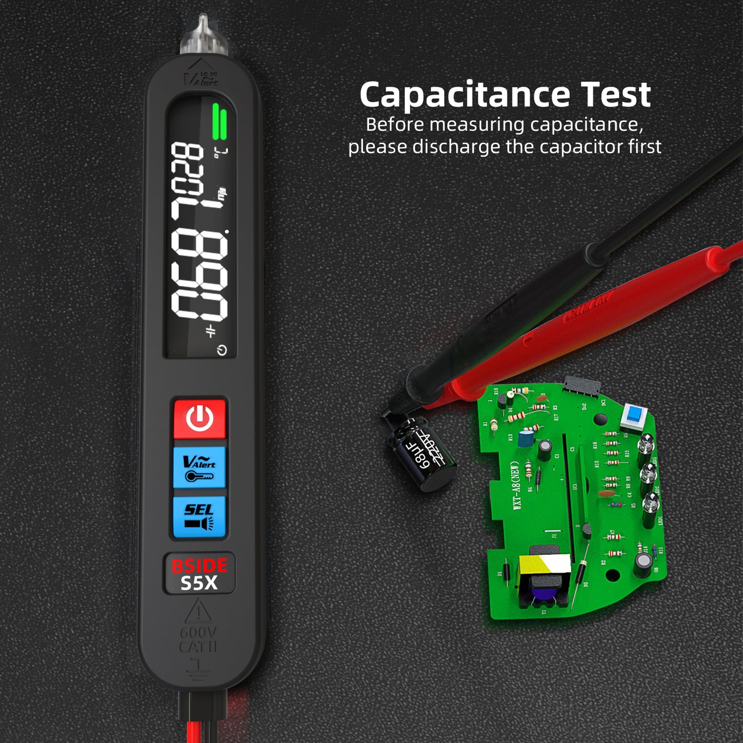 BSIDE Smart Digital Multimeter Rechargeable Pen-Type Electrical Voltage Tester, Measures Capacitance Diode VFC Ohm & Environment Temp with Flashlight