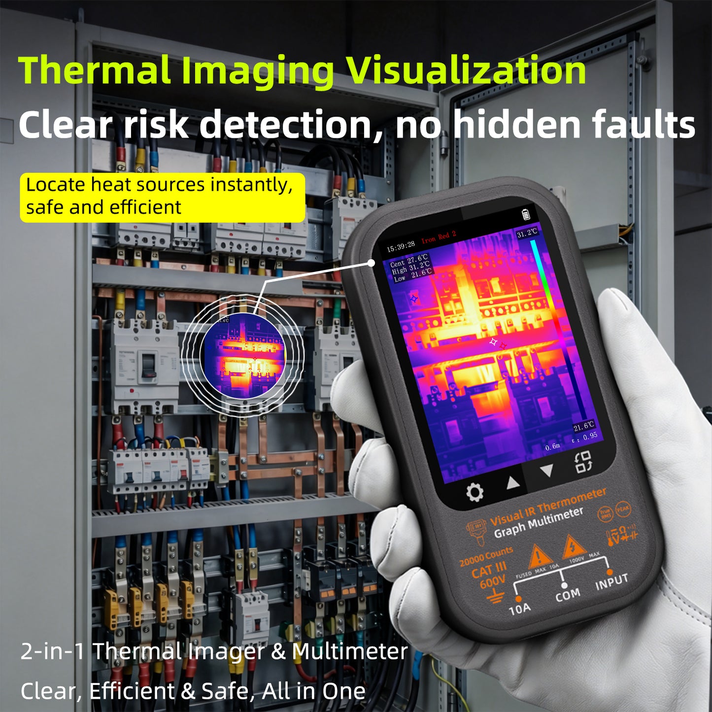 BSIDE SH8 thermal multimeter 192x256 true-resolution thermal imager, 20,000count professional multimeter, with a stand +macro lens