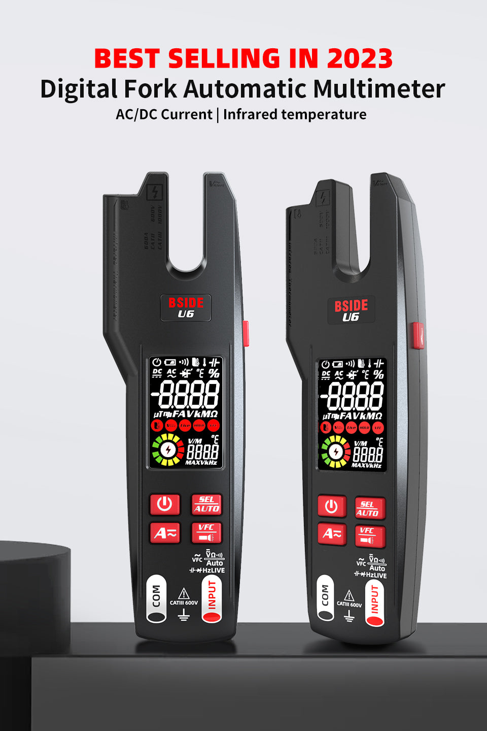 BSIDE U6 Professional Digital Clamp Meter U6 Fork 600A Ammeter Pliers T-RMS DC AC Current OpenJaw Electrical Tester Auto Multimeter