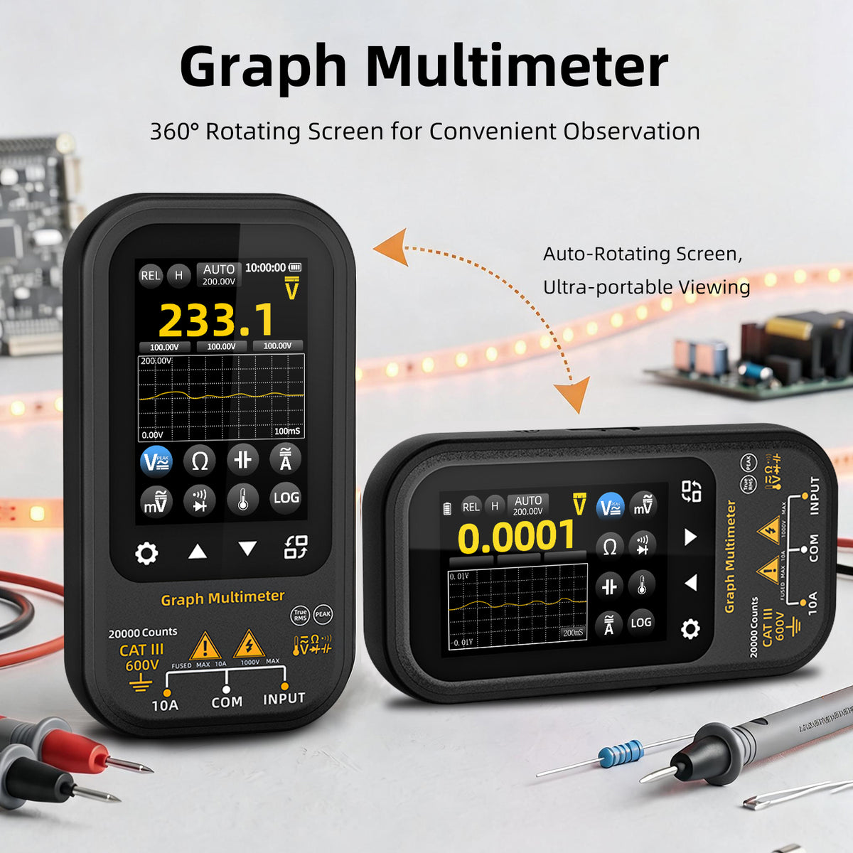 BSIDE S700 Graphing Multimeter, 20000 Counts Digital Multimeter with 3.5" TFT Capacitive Touchscreen, True RMS, Data Logging, 1000V DC/750V AC, 10A AC/DC, USB-C