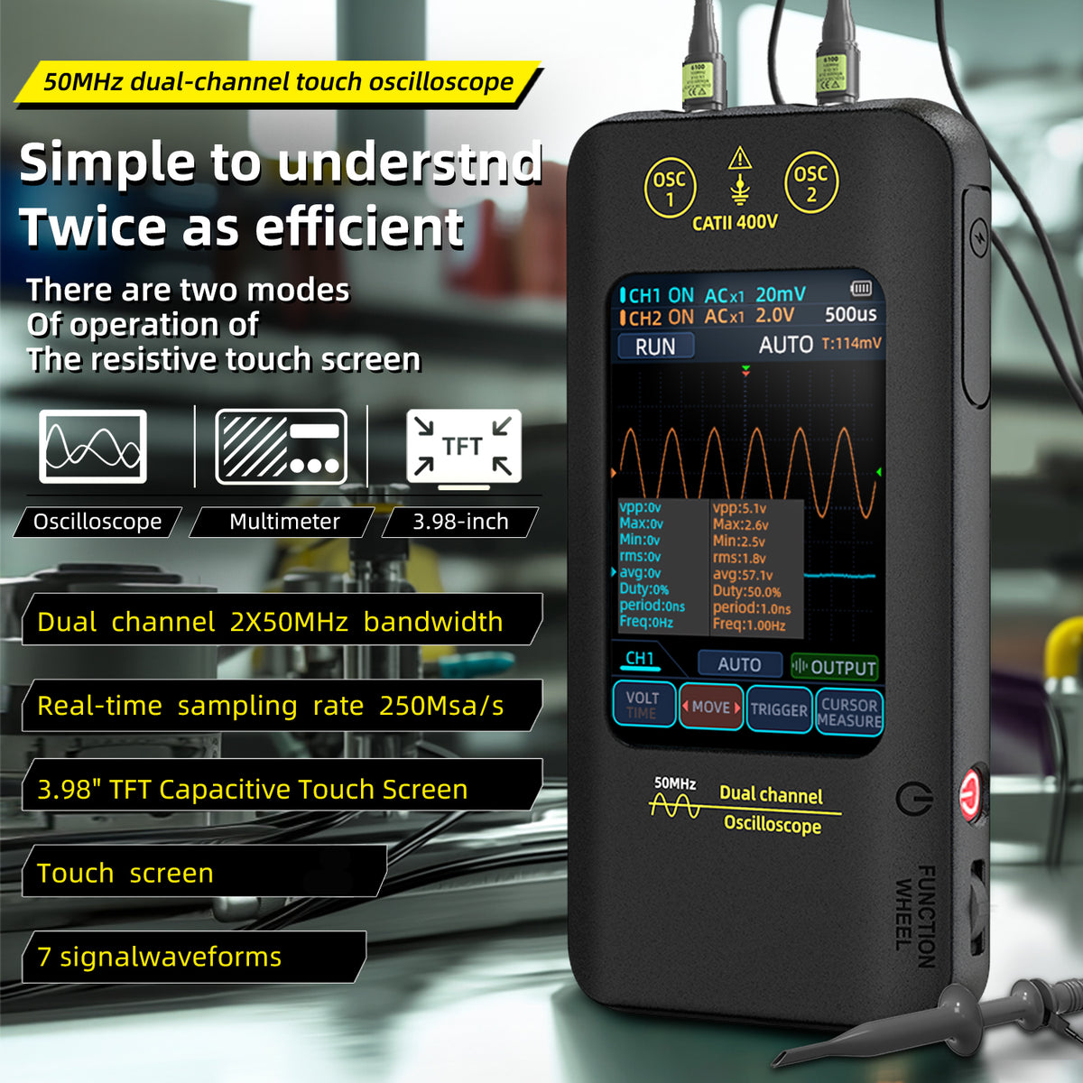 BSIDE O2X Handheld Touch Screen Oscilloscope (50MHz, 2 Channels)