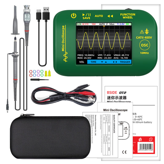 BSIDE OT2 Handheld Digital AUTO Oscilloscope 10Mhz Sampling Rate 1.5KSa/S Analog Bandwidth for Electronic Repair Tools