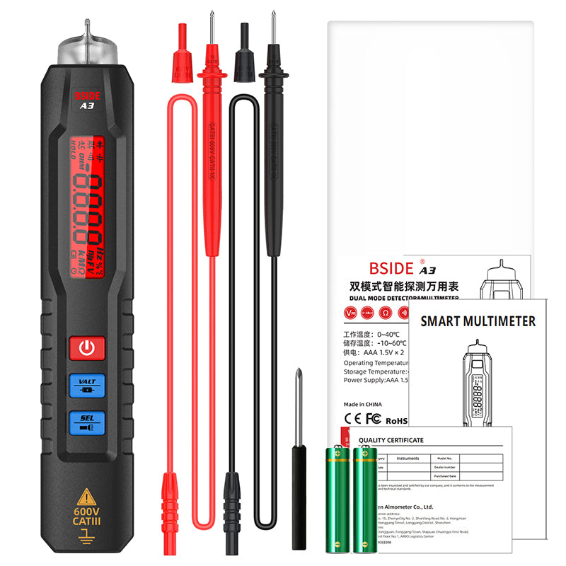 BSIDE A3 Smart Digital Multimeter Pen Type Multitester True RMS Voltmeter DC AC Voltage Capacitance Ohm Hz Diode NCV Live Tester