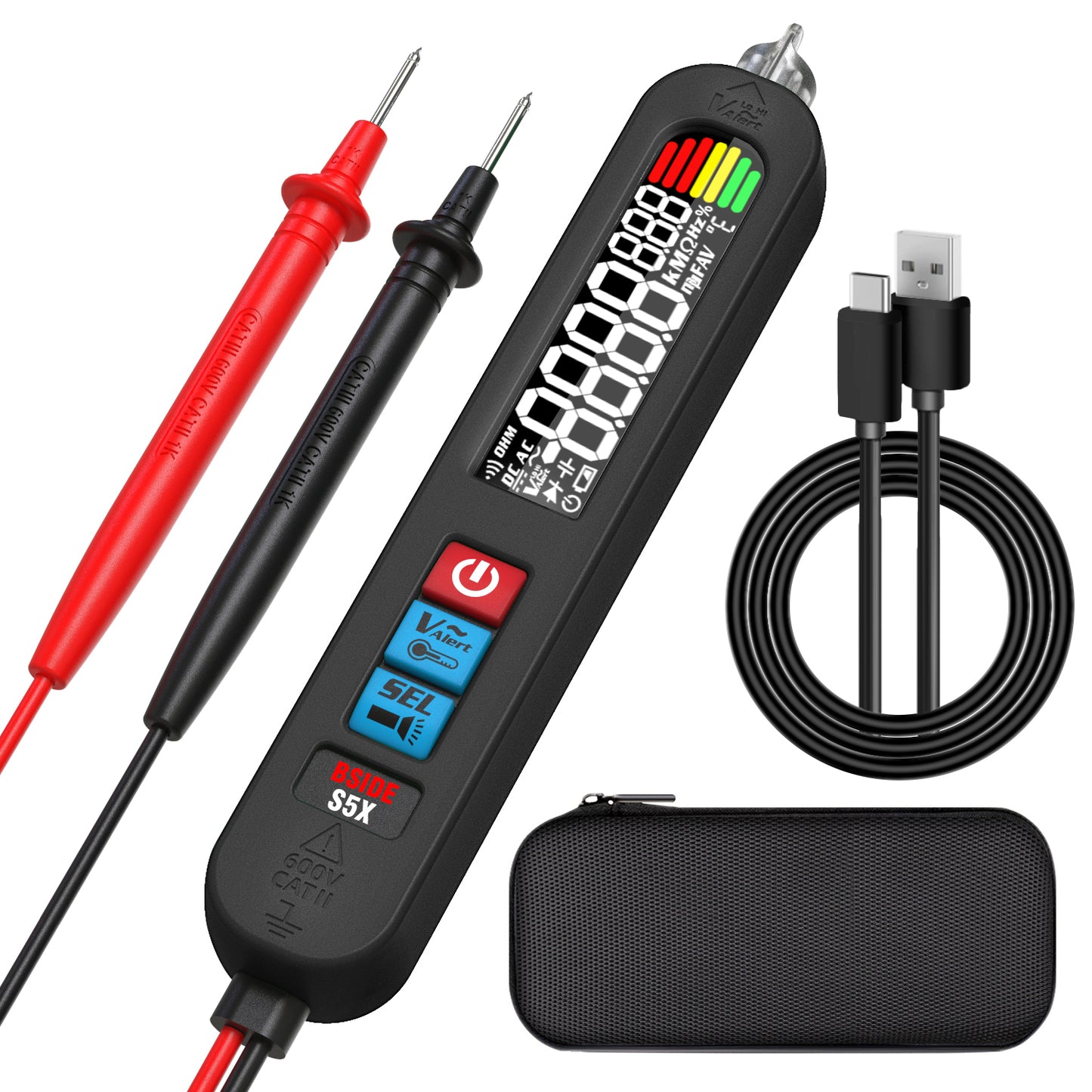 BSIDE Smart Digital Multimeter Rechargeable Pen-Type Electrical Voltage Tester, Measures Capacitance Diode VFC Ohm & Environment Temp with Flashlight