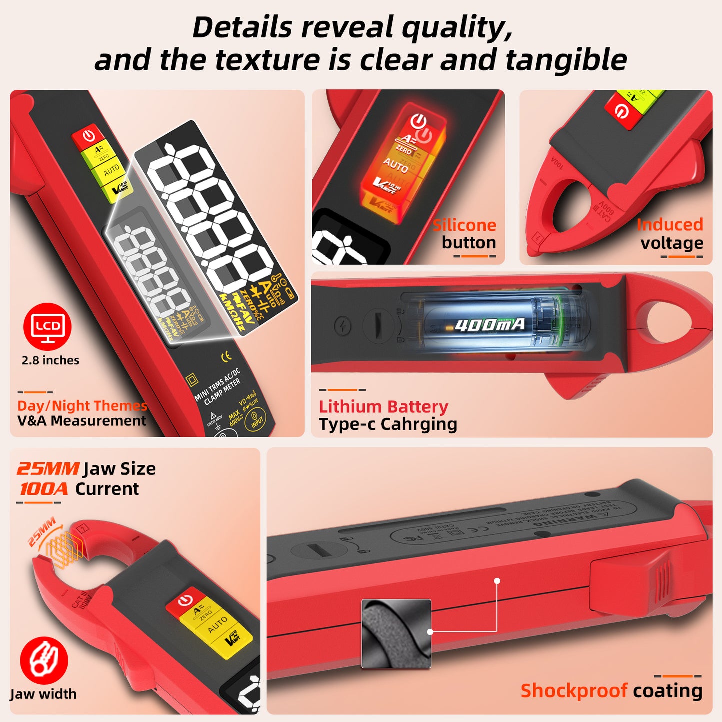 BSIDE UX1 Mini Clamp Meter AC&DC 0.1mA-100A Current tester High-Precision Digital Multimeter with NCV, CAT III 600V for electrician