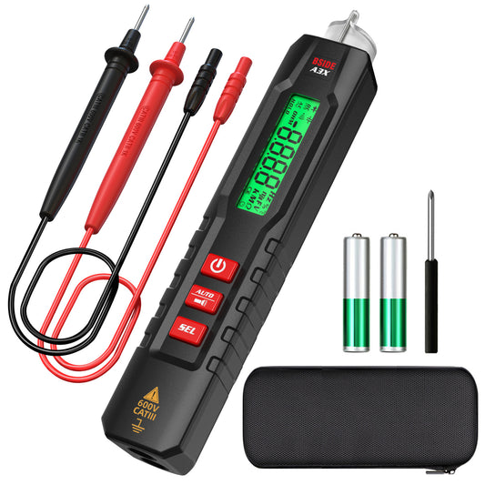 BSIDE A3X Digital Multimeter Pen-Type 3-Results Display Pocket Smart Voltmeter Capacitance Diode Ohm Hz Continuity V-Alert Voltage Tester with Back Probe Pins for Electronic Maintenance