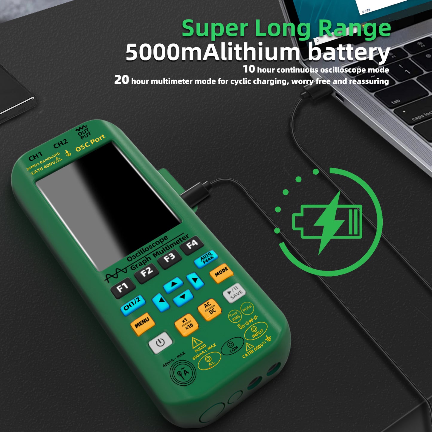 BSIDE O7 Handheld Oscilloscope 4-IN-1 Digital Multimeter+Function Signal Generator Dual Channel 25MHz*2 Vol 6000A Current Tester