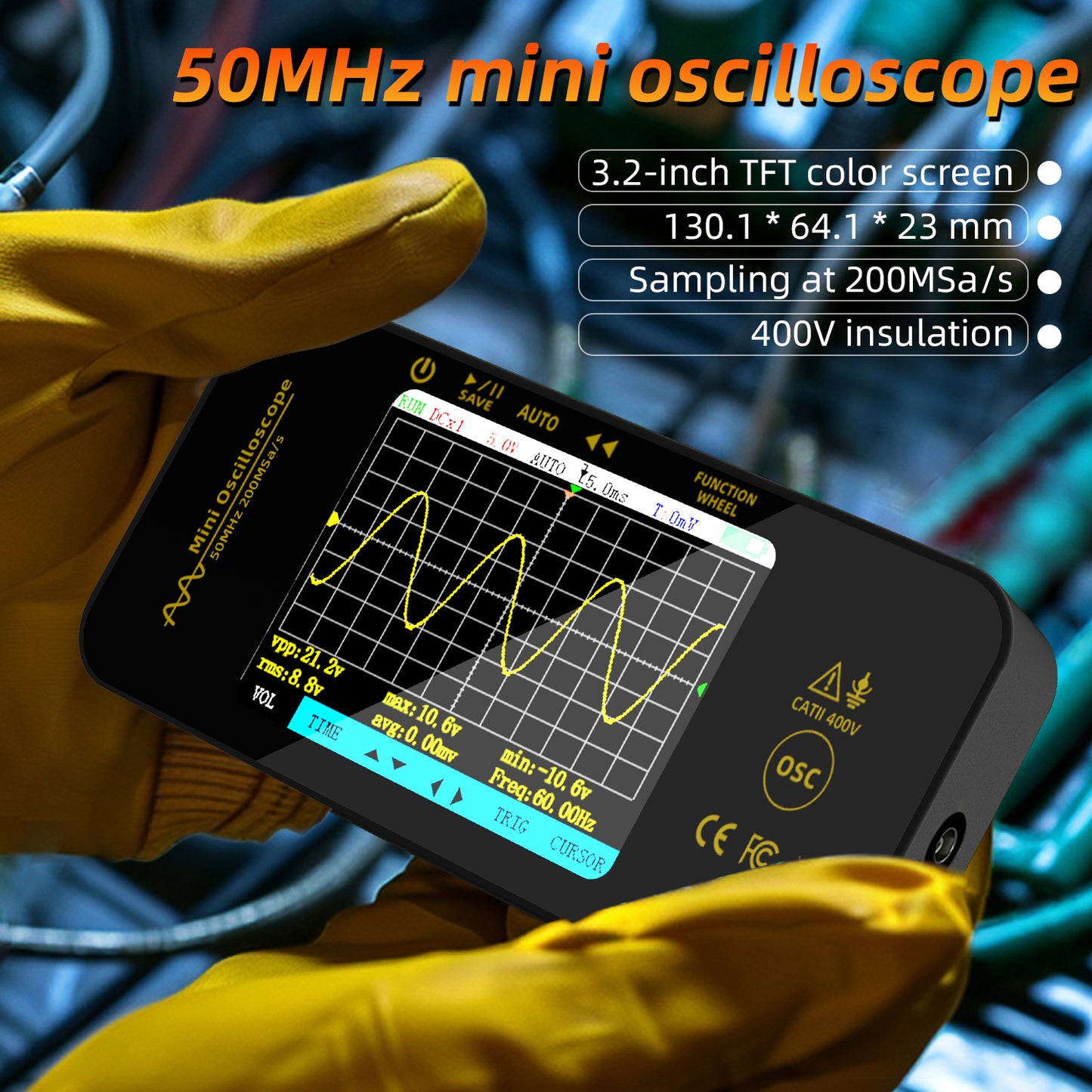 BSIDE OT5 Handheld Oscilloscope - 2.8" TFT Digital Oscilloscope Kit 50MHz Bandwidth 200MS/s High Sampling Rate Portabable