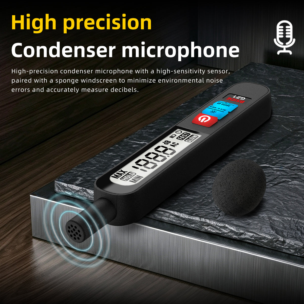 BSIDE GZ1 Sound Level Meter, Digital Decibel Meter 30-130dB, Noise Meter with 50Hz-20kHz Frequency Response, A-Weighting, Fast/Slow, MAX/MIN, Data Hold, Backlit LCD, Rechargeable Battery