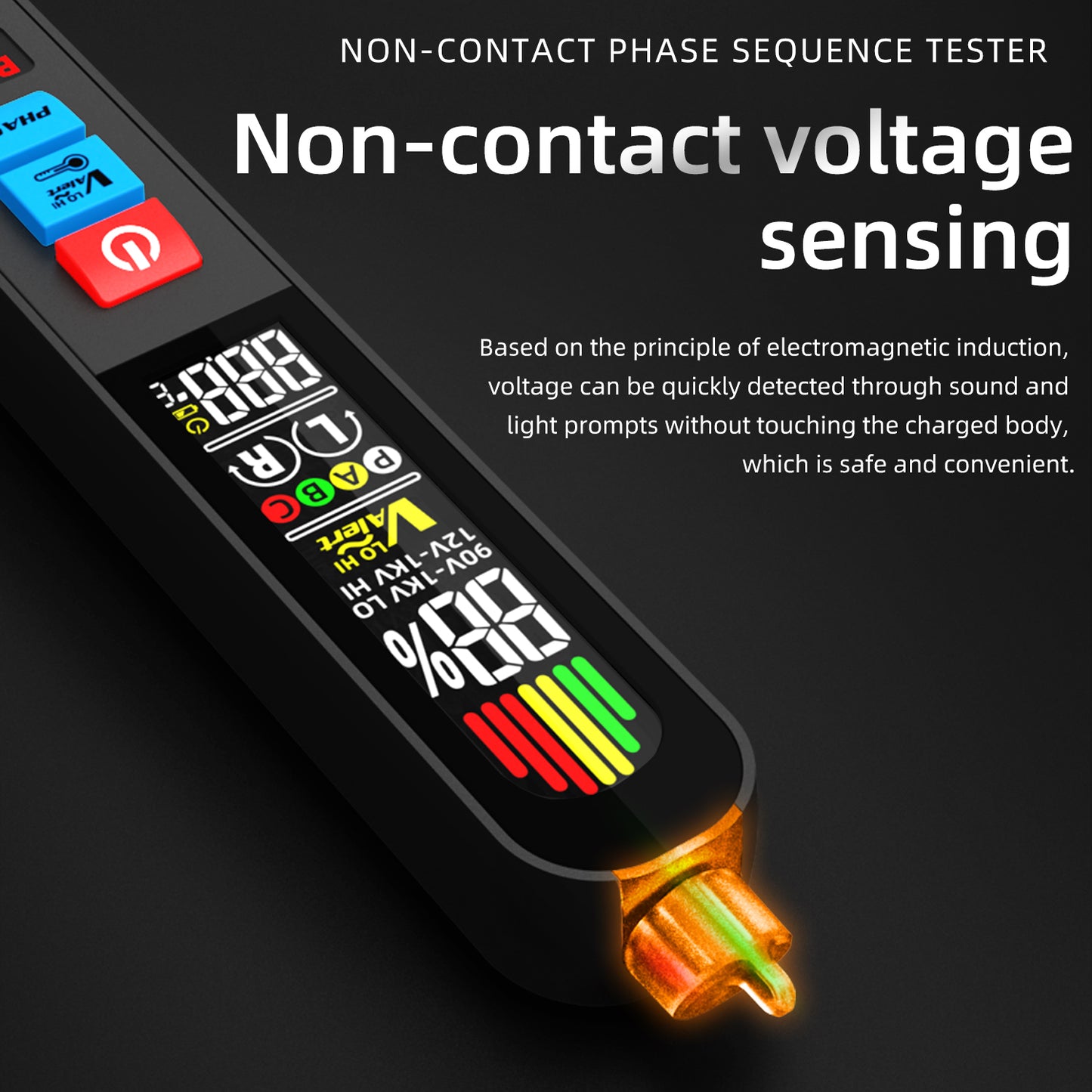 BSIDE AVX1 2-in-1 Phase Tester & NCV Detector, Live Wire/Phase Sequence Check,High/Low Sensitivity | LCD Color Screen | Temp Display | USB Rechargeable 400mAh