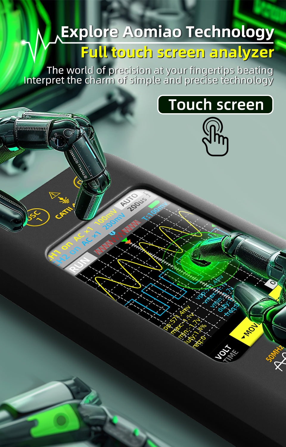 BSIDE Dual Channels Handheld Oscilloscope 50MHz Bandwidth Touch LCD Scope Tester DDS Rechargeable Battery for Automotive Lab Electronic Repair