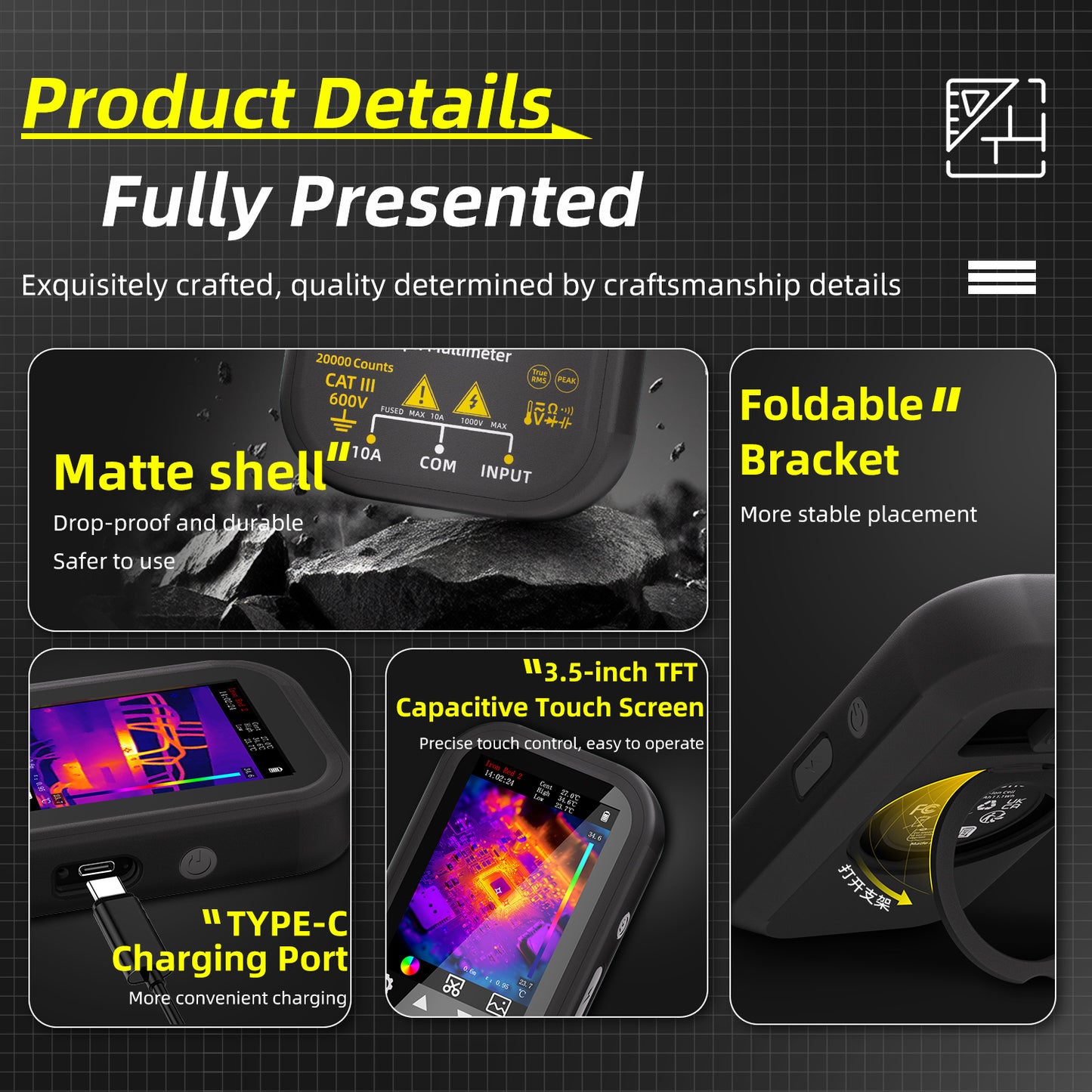 BSIDE SH6 Thermal Imager Digital Multimeter with Macro Lens and Stand for Electronic and Electrical Engineers and Mobile Phone Repair