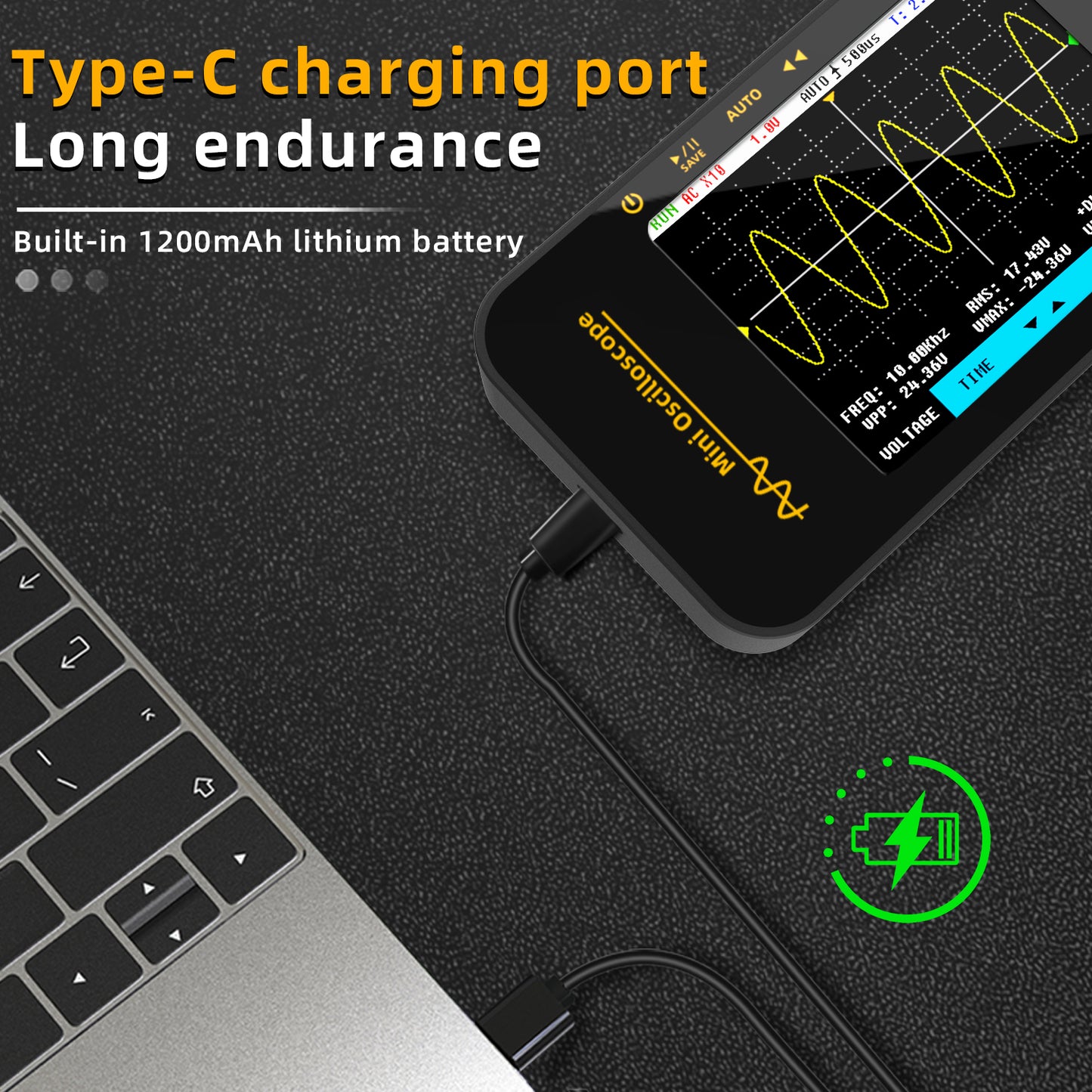 Portable Handheld Digital Oscilloscope BSIDE OT3 10MHz Bandwidth 2.8"TFT Color Screen–Mini Oscilloscope w/1200mAh Rechargeable