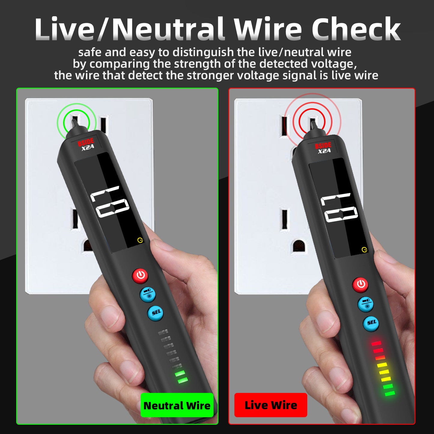 BSIDE Voltage Tester EBTN LCD Non-Contact Voltage Detector Pen with Integrated Cross Line Laser, Measure Capacitance VFC Diode Resistance Hz, V-Alert Live Check Electric Sensor