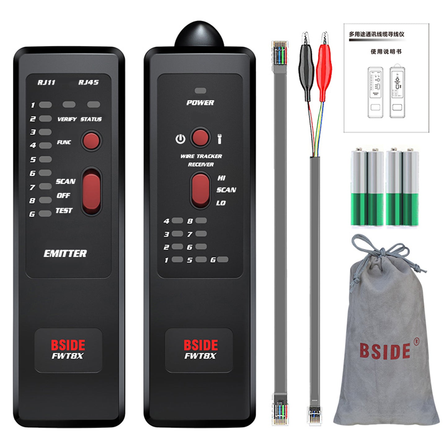 BSIDE FWT8X RJ11/45 Lan Tester Network Cable Tracker Detector Ethernet Phone Wire Locator Finder Telecom Tool Network Lan tester