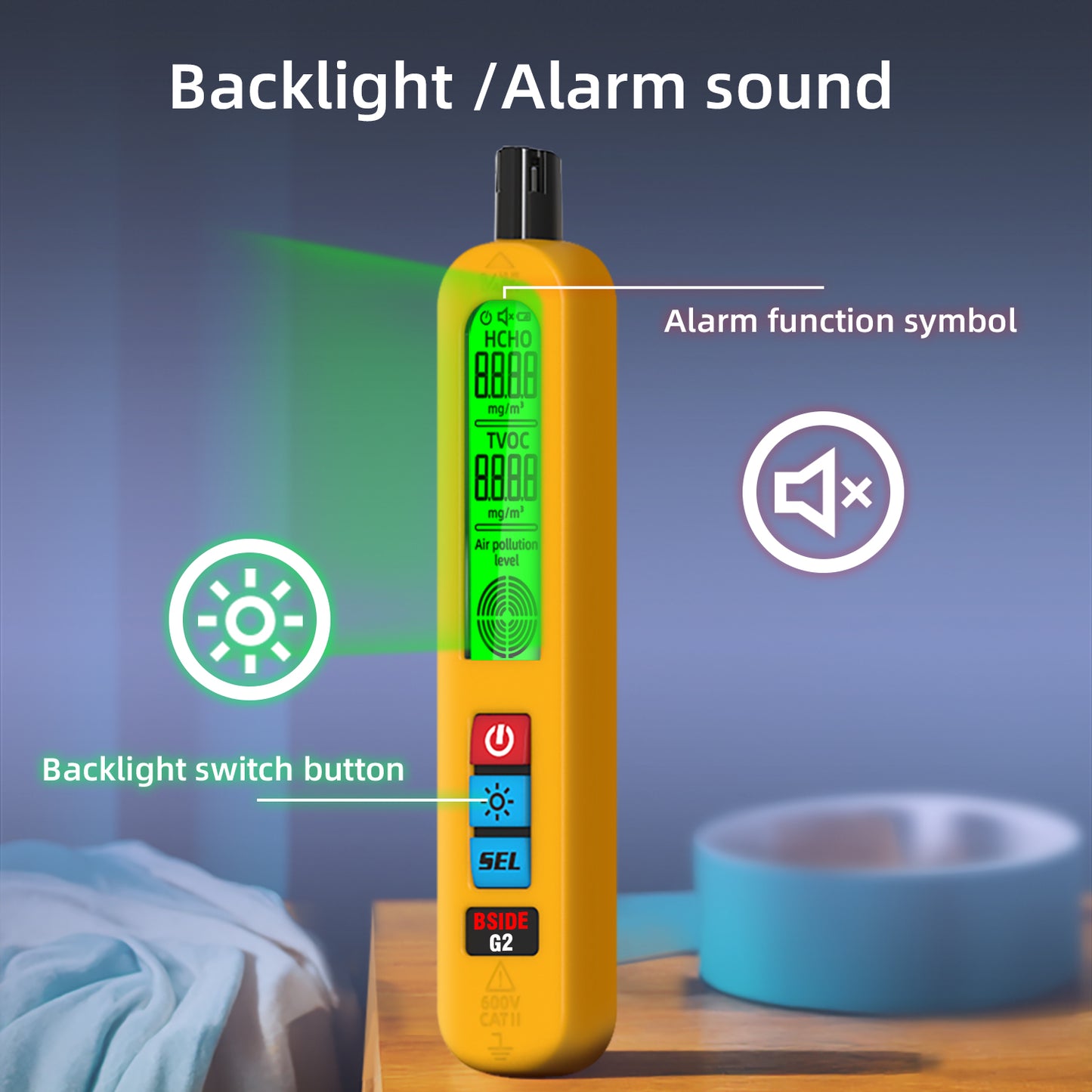 BSIDE G2 Air Quality Detector Auto Alarm Formaldehyde HCHO TVOC Portable LCD Display Home Office Detection Rechargeable