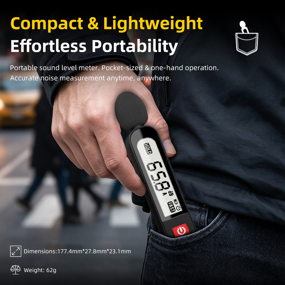 BSIDE GZ1 Sound Level Meter, Digital Decibel Meter 30-130dB, Noise Meter with 50Hz-20kHz Frequency Response, A-Weighting, Fast/Slow, MAX/MIN, Data Hold, Backlit LCD, Rechargeable Battery
