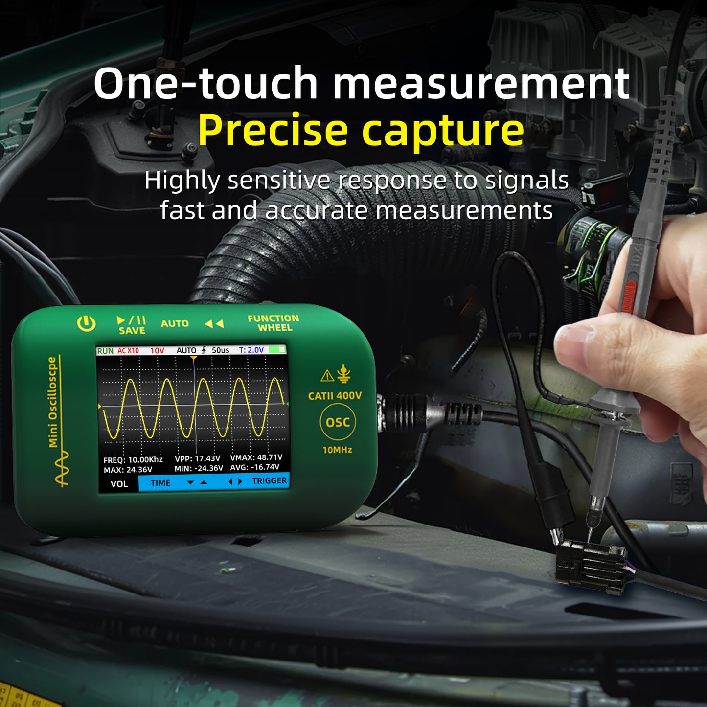 BSIDE OT2 Handheld Digital AUTO Oscilloscope 10Mhz Sampling Rate 1.5KSa/S Analog Bandwidth for Electronic Repair Tools