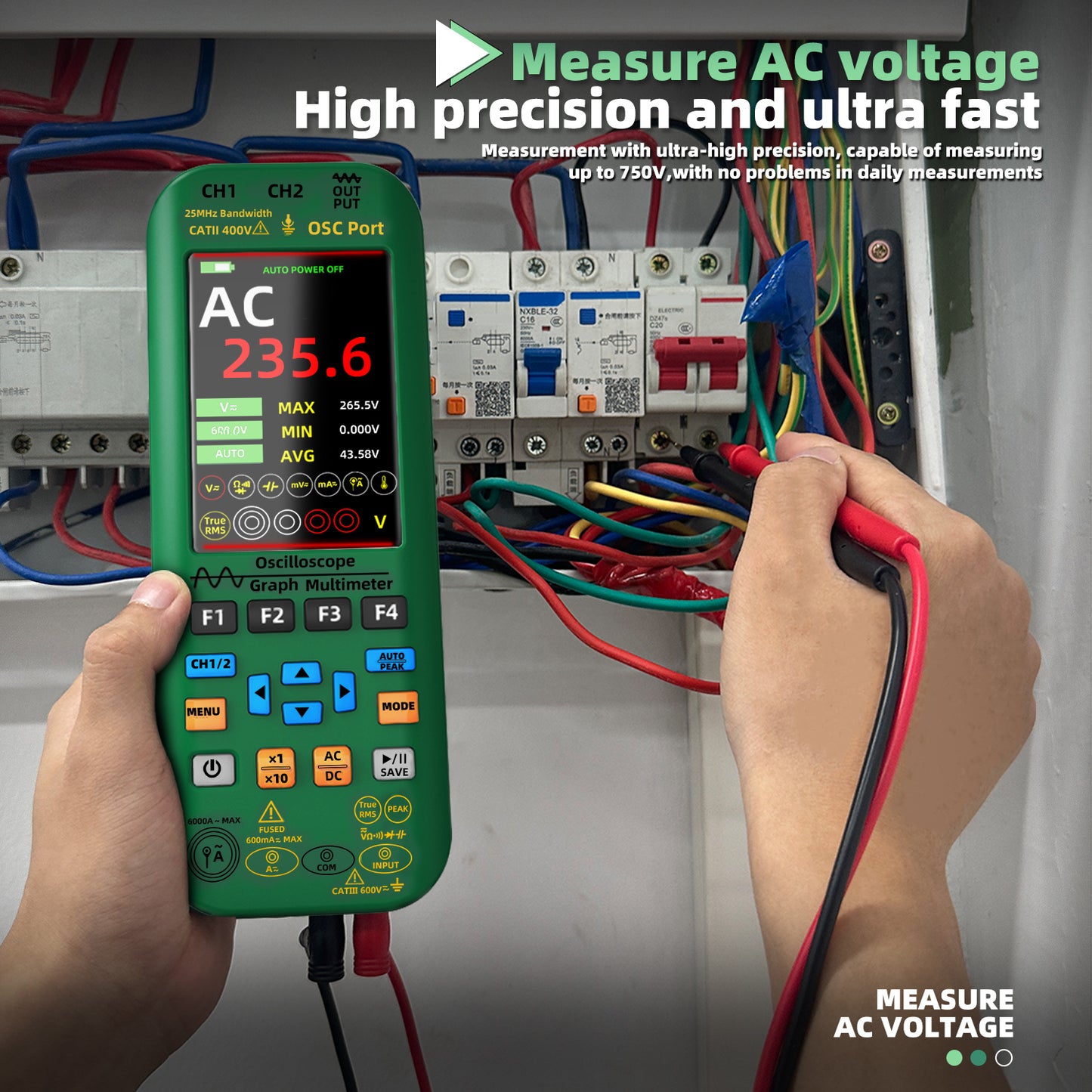 BSIDE O7 Handheld Oscilloscope 4-IN-1 Digital Multimeter+Function Signal Generator Dual Channel 25MHz*2 Vol 6000A Current Tester