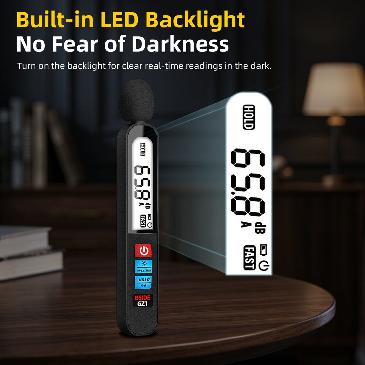 BSIDE GZ1 Sound Level Meter, Digital Decibel Meter 30-130dB, Noise Meter with 50Hz-20kHz Frequency Response, A-Weighting, Fast/Slow, MAX/MIN, Data Hold, Backlit LCD, Rechargeable Battery