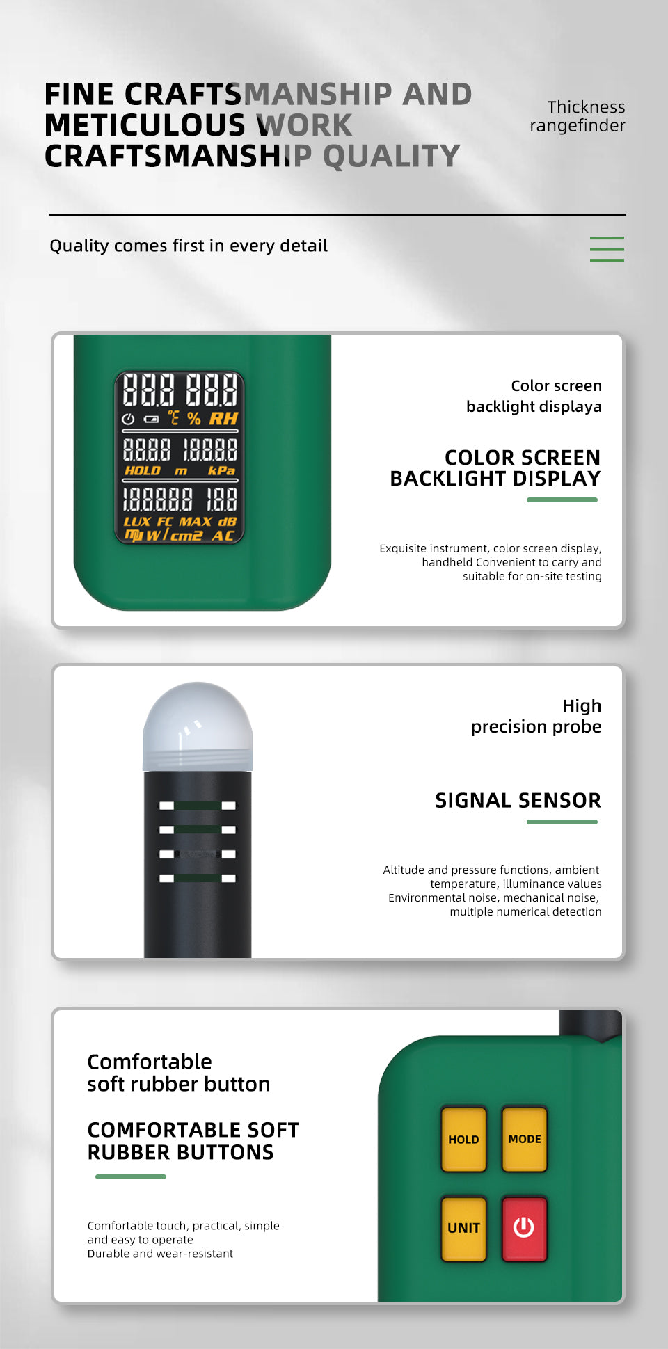 BSIDE Integrated Environment Detector Lux Noise Meter Hygrometer Thermometer Barometric Pressure Value Altitude Test