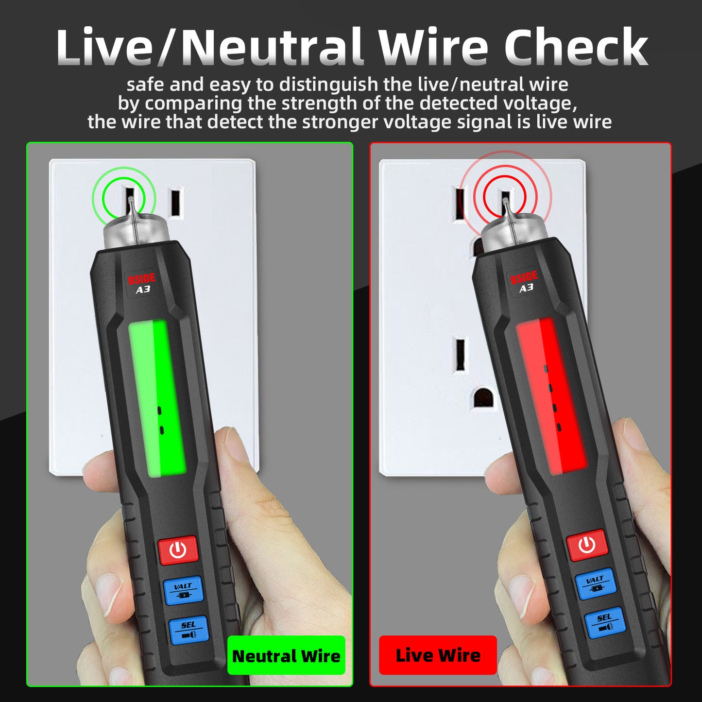 BSIDE A3 Mini Non-Contact Voltage Tester Digital AC/DC Voltage Detectors True RMS Smart Multimeter Capacitance Temp Ohm Diode Hz