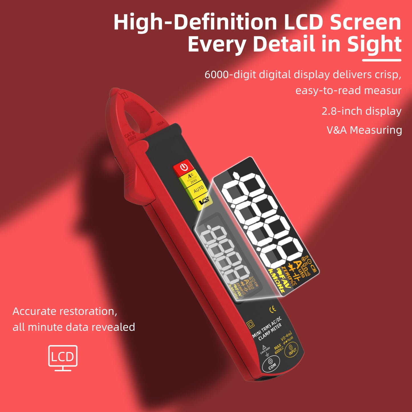 BSIDE UX1 Mini Clamp Meter AC&DC 0.1mA-100A Current tester High-Precision Digital Multimeter with NCV, CAT III 600V for electrician