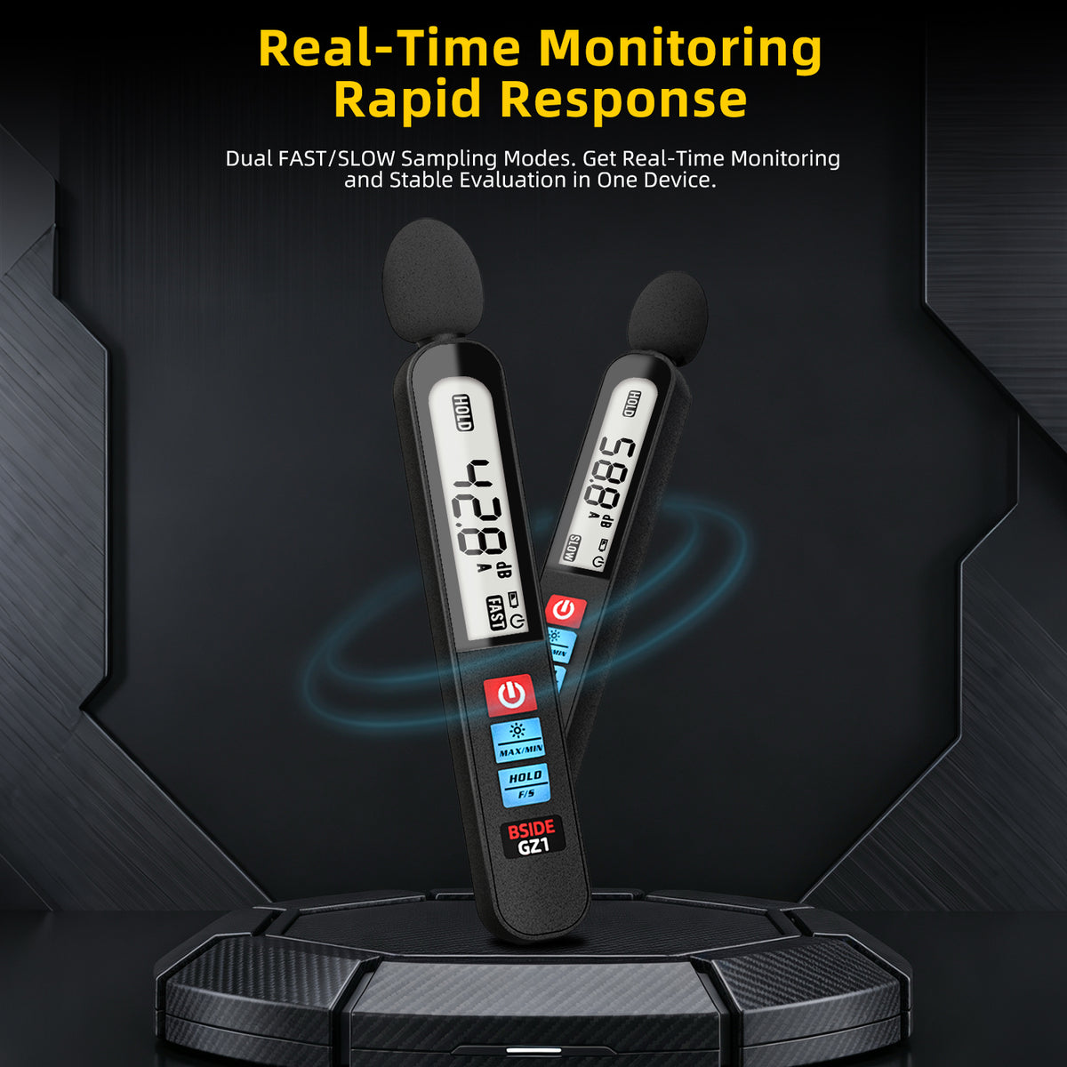 BSIDE GZ1 Sound Level Meter, Digital Decibel Meter 30-130dB, Noise Meter with 50Hz-20kHz Frequency Response, A-Weighting, Fast/Slow, MAX/MIN, Data Hold, Backlit LCD, Rechargeable Battery