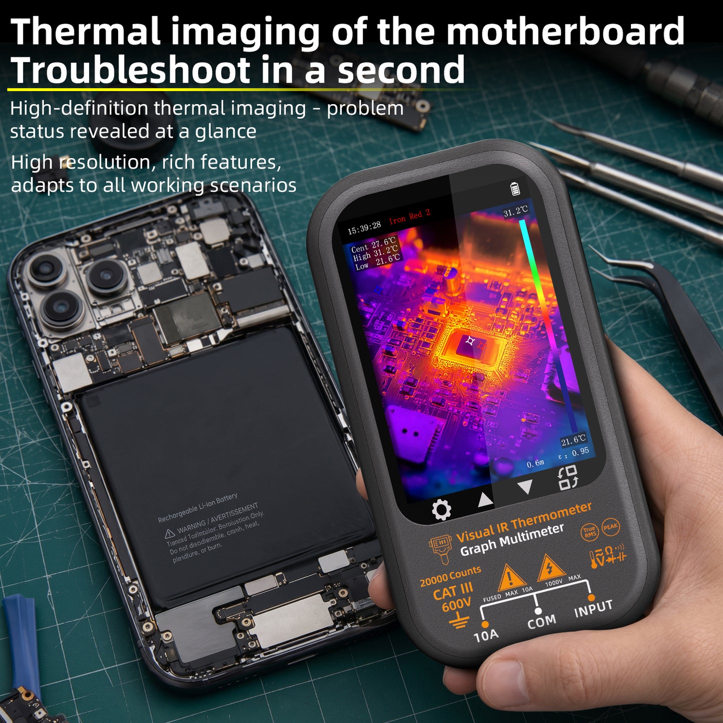 BSIDE SH8 thermal multimeter 192x256 true-resolution thermal imager, 20,000count professional multimeter, with a stand +macro lens