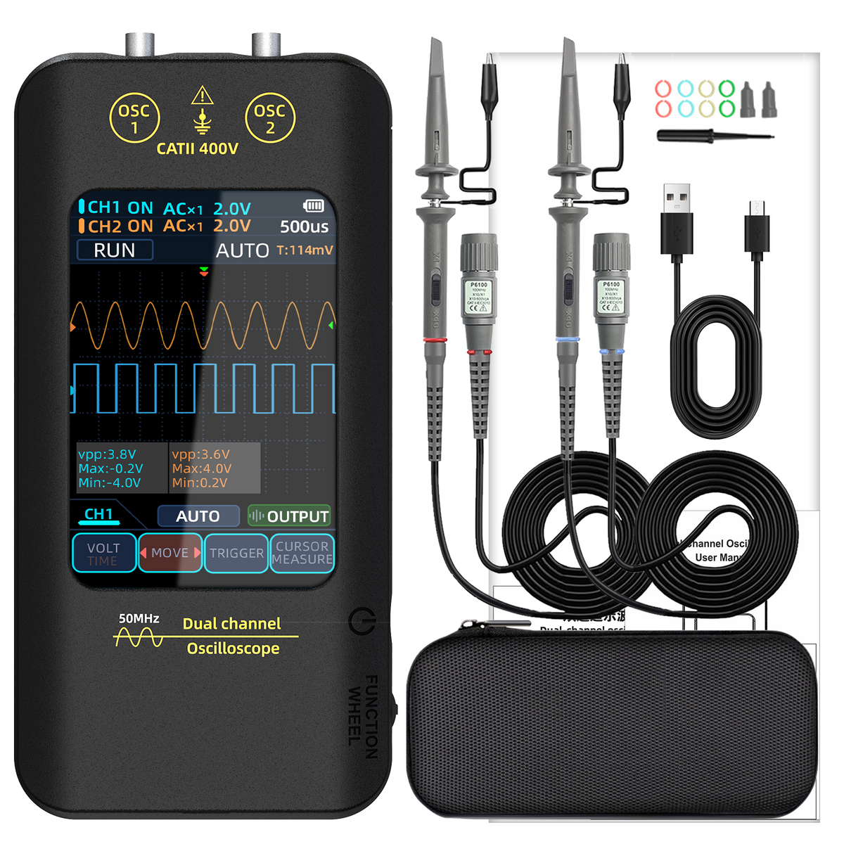 BSIDE O2X Handheld Touch Screen Oscilloscope (50MHz, 2 Channels)