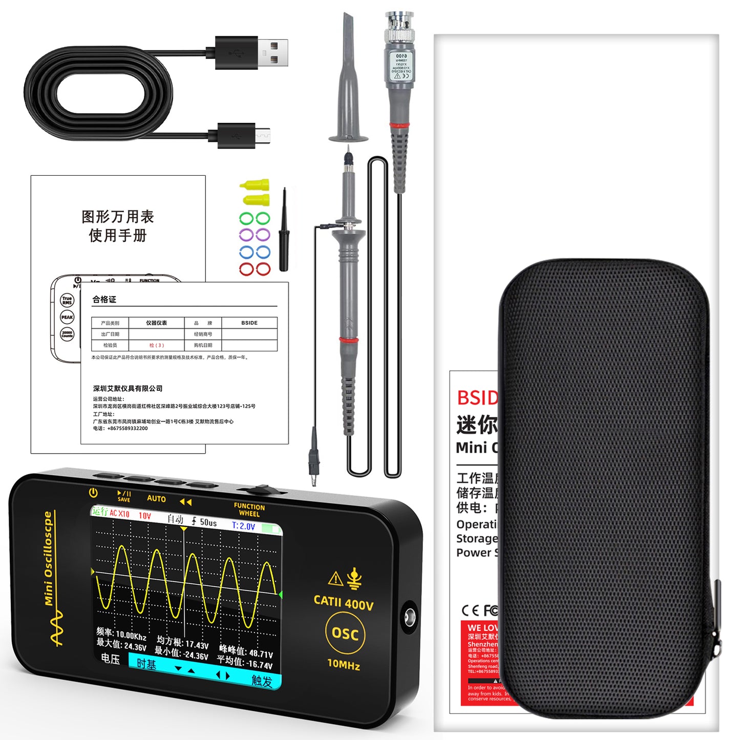 BSIDE OT5 Handheld Oscilloscope - 2.8" TFT Digital Oscilloscope Kit 50MHz Bandwidth 200MS/s High Sampling Rate Portabable