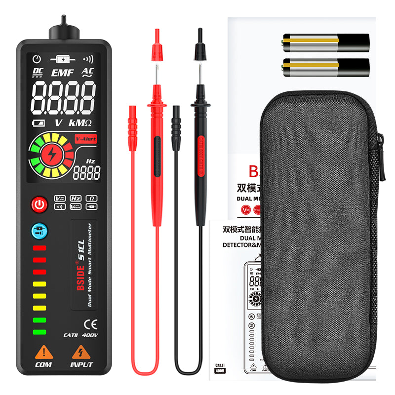 BSIDE ADMS1 Digital LCD Multimeter X1 3-Line Display Auto Voltage Tester Curved Screen Voltmeter with Analog Bar 8 LED Indicator