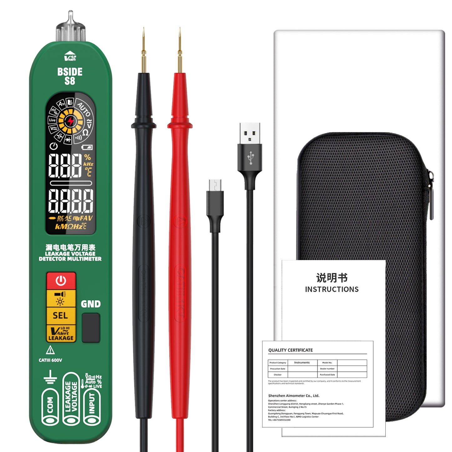 BSIDE S8 Voltage Tester Smart Digital Multimeter Non-Contact Detection Leakage Rechargeable Capacitor Temperature EBTN Display