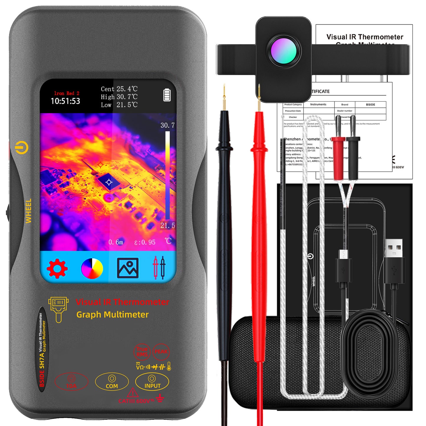 BSDIE Touchscreen thermal imaging multimeter with infrared camera, high resolution, 20,000 counts, high-precision voltage, resistance, and capacitance test professional version