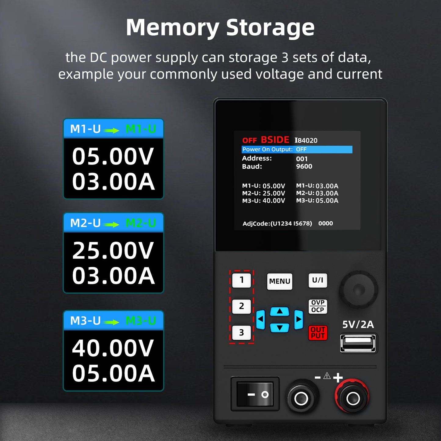 BSIDE DC Power Supply Programmable Adjustable Switching Regulated Lab Power Supply Small Variable Bench Power Supply with Encoder and USB DC Output Power Supply