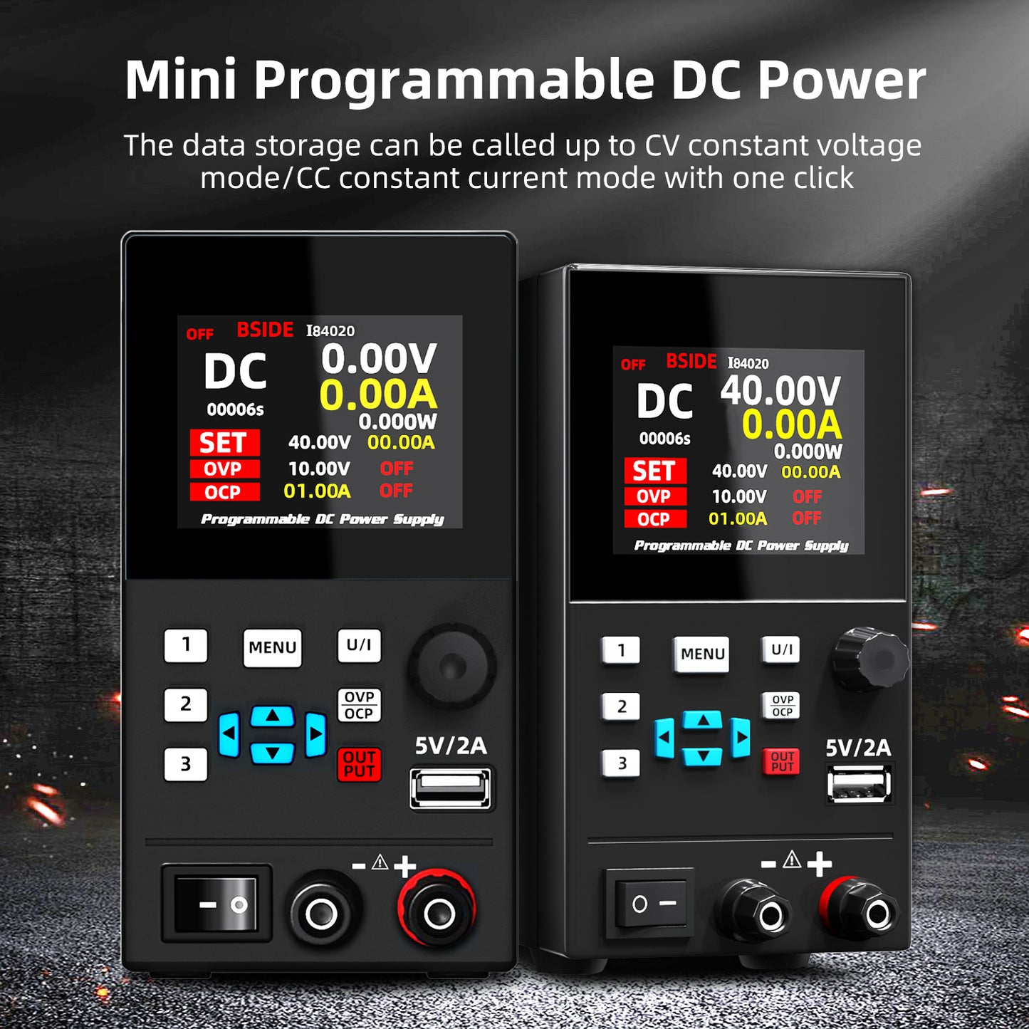 BSIDE 40V 20A DC Power Supply Variable, Programmable with Encoder Knob, Adjustable Switching Regulated Bench Power Supply, 4-Digits LED Display with Memory Storage, 5V/2A USB Ports and Output Button