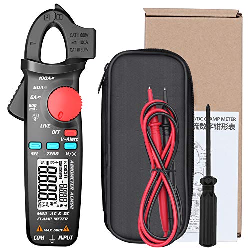 AIMOMETER DC Clamp Multimeter 6000 Counts Meter Current Voltage Resistance Frequency Continuity Live Check V-Alert Tester with Back Clip