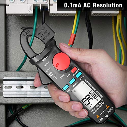 AIMOMETER DC Clamp Multimeter 6000 Counts Meter Current Voltage Resistance Frequency Continuity Live Check V-Alert Tester with Back Clip